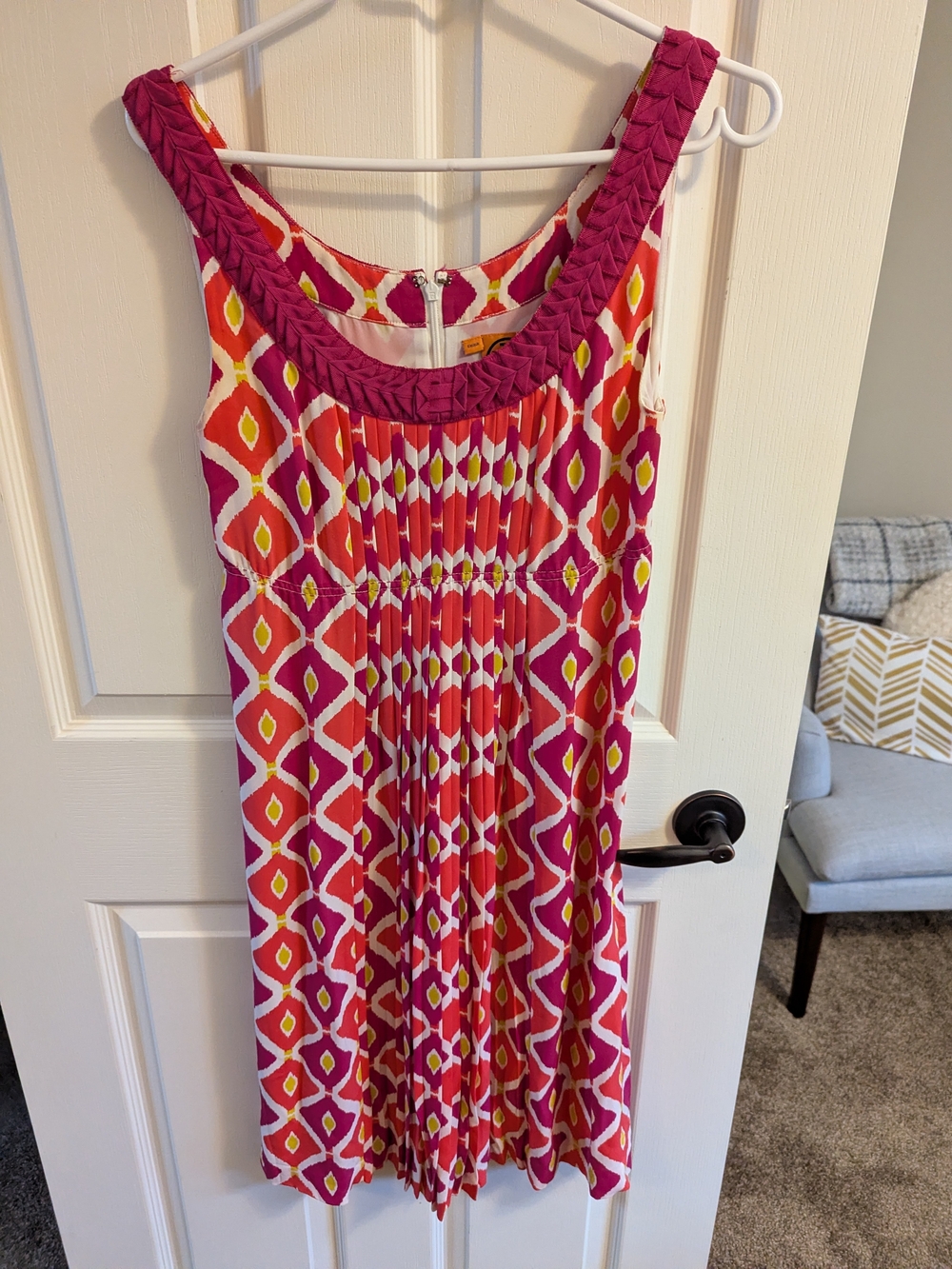 Tory Burch Fuchsia, Coral and White Geometric Sundress
